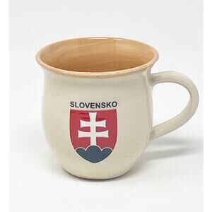 Vintage Slovensko Cream Peach Coffee Cup Ceramic with Flag RARE Crazing HTF